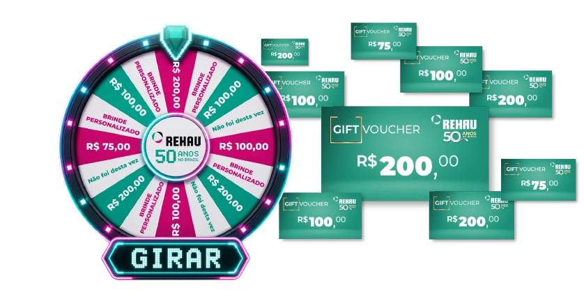 Roleta Giro da Sorte com prêmios instantâneos: gift vouchers de R$75, R$100 e R$200