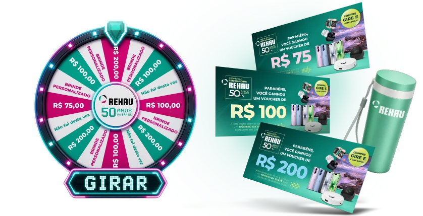 Roleta Giro da Sorte com prêmios instantâneos: gift vouchers de R$75, R$100 e R$200